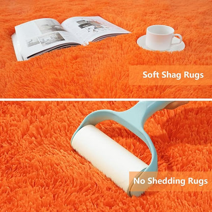 Shag Runner Rug for Bedroom Living Room 2x6 Upgrade Non-Slip Fluffy Soft Bedside Rugs,Orange Shaggy Carpet for Livingroom Dorm Home Decor Aesthetic
