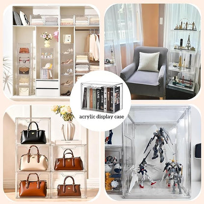 Stackable Storage Bins, Clear Acrylic Display Case, 5-Pack Acrylic Boxes with Lids, Clear Storage Containers Storage for Handbags, Collectibles & Figures