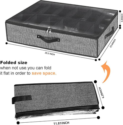 homyfort Under Bed Shoe Storage Organizer for Closet Fits 24 Pairs-Sturdy Underbed Shoe Storage Box Bins,Set of 2 (Linen-like Black)