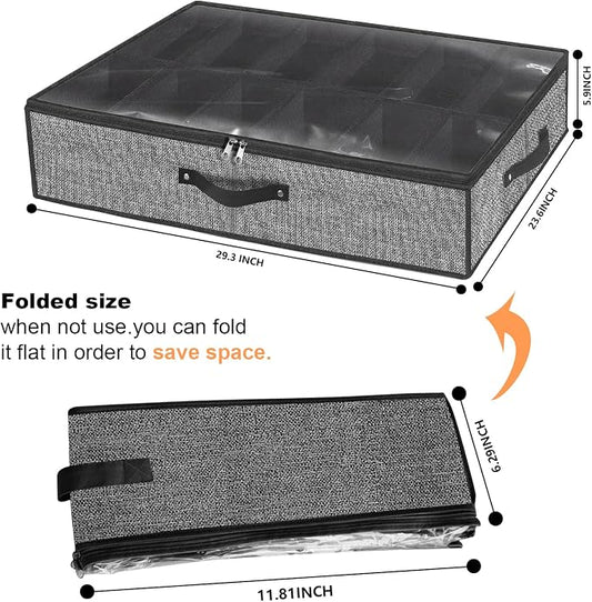 homyfort Under Bed Shoe Storage Organizer for Closet Fits 24 Pairs-Sturdy Underbed Shoe Storage Box Bins,Set of 2 (Linen-like Black)