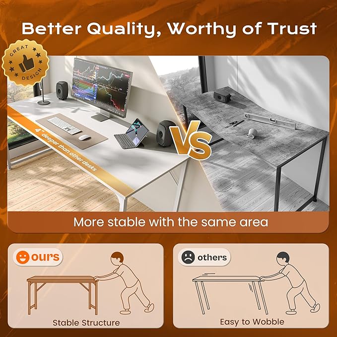 PRAISUN 55 X 24 Inch Computer Desk with Deeper Desktop, Gaming Office Writing Work Desk for Home Office, Study, Bedroom, Work from Home, Metal Frame, White