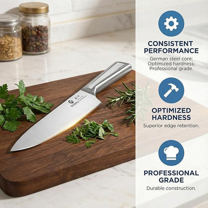 imarku Japanese High Carbon Stainless Steel Knife Set with Block, Precision-Forged Gyutou Kitchen Knives with Built-in Sharpener, Ultra-Sharp 10–15° Edge, Ergonomic Non-Slip Handle, Dishwasher Safe