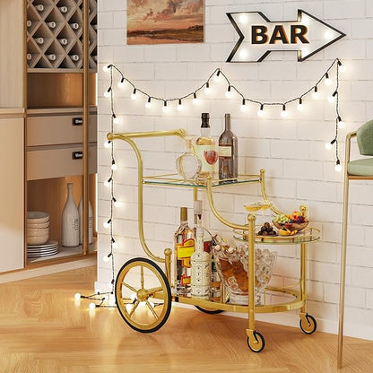 Tangkula Bar Cart, 3-Tier Rolling Home Bar Serving Cart with Mirrored Shelves & 4 Wheels, Mobile Beverage & Wine Cart for Kitchen, Dining Room, Living Room (Gold)
