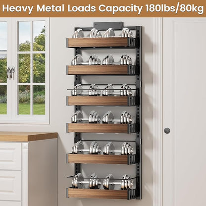 POKIPO 6 Tier Over The Door Pantry Organizer, 2-in-1 Door Hanging or Wall Mounted Spice Rack, Large Heavy Duty Pantry Door Storage Seasoning Shelves with Adjustable Basket for Kitchen Bathroom Closet