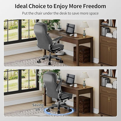 Big and Tall Office Chair, 600lbs Heavy Duty Desk Chair with 5D Arms, Adjustable Lumbar Support & Height, Tilt Function, PU Leather High Back Ergonomic Executive Computer Chair with 3'' Silent Casters