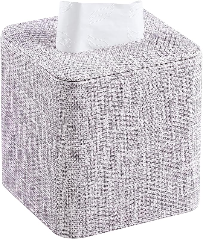 MEIBOOCH PU Leather Tissue Box Cover with Magnetic Closure, Square Tissue Box Holder with Rounded Edges Design (Purple, Square)