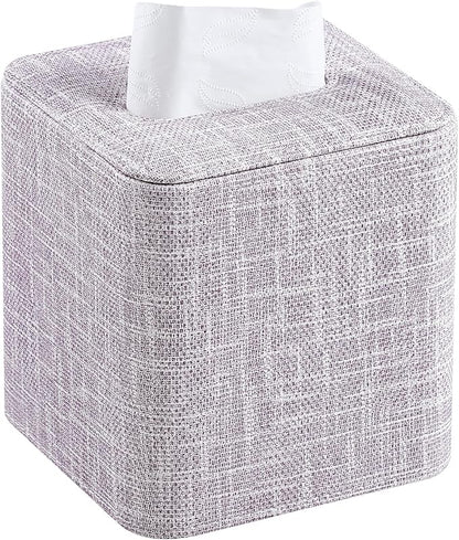 MEIBOOCH PU Leather Tissue Box Cover with Magnetic Closure, Square Tissue Box Holder with Rounded Edges Design (Purple, Square)