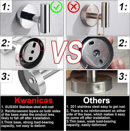 6 Pieces Polished Chrome Bathroom Hardware Accessories Set Hand Towel Ring 16&23.6 inch Round Towel Bar Toilet Paper Holder Towel Hooks 2 Pieces SUS 304 Stainless Steel,Heavy Duty,Wall Mounted