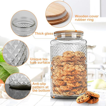 1 Gallon Large Airtight Glass Storage Jars with Bamboo Lid, Kitchen Pantry & Bathroom Laundry Room Organizer Canisters for Flour, Sugar, Cookie, Pasta, Rice, Snack, Coffee Bean, Tea, Spice, Cereal