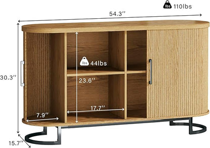 54.3" Sideboard Buffet Cabinet with Storage, Buffet Cabinet with Sliding Door & Adjustable Shelf, Modern Sideboard Cabinets for Kitchen, Living Room, Entryway, Oak