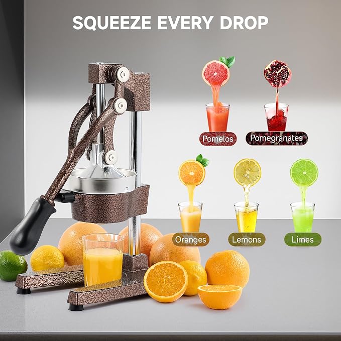 CO-Z Hand Press Juicer Machine, Manual Orange Juicer and Professional Citrus Juice Press for Orange Watermelon Pom Lime Lemon Juice Cocktail, Commercial Lemon Squeezer and Orange Crusher, Copper