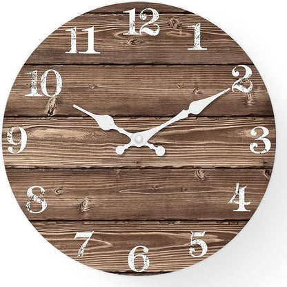 XFM Brown Wooden Wall Clock Battery Operated 14 Inch Rustic Farmhouse Clocks for Walls Silent Wall Clock for Office (No Solid Wood, it is with MDF Material)