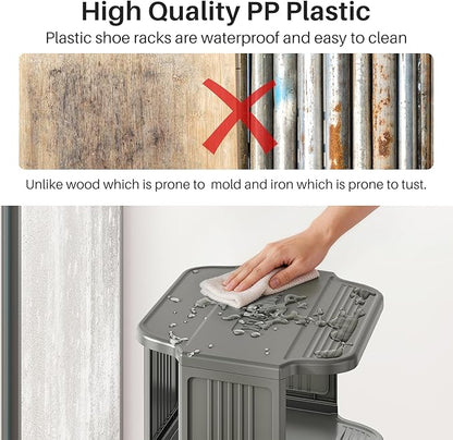 Kitstorack 10-Tier Vertical Plastic Shoe Rack, Freestanding Stackable Shoe Storage Organizer Cubes Shoe Shelf Tower or Small Closets and Tight Spaces, Gray