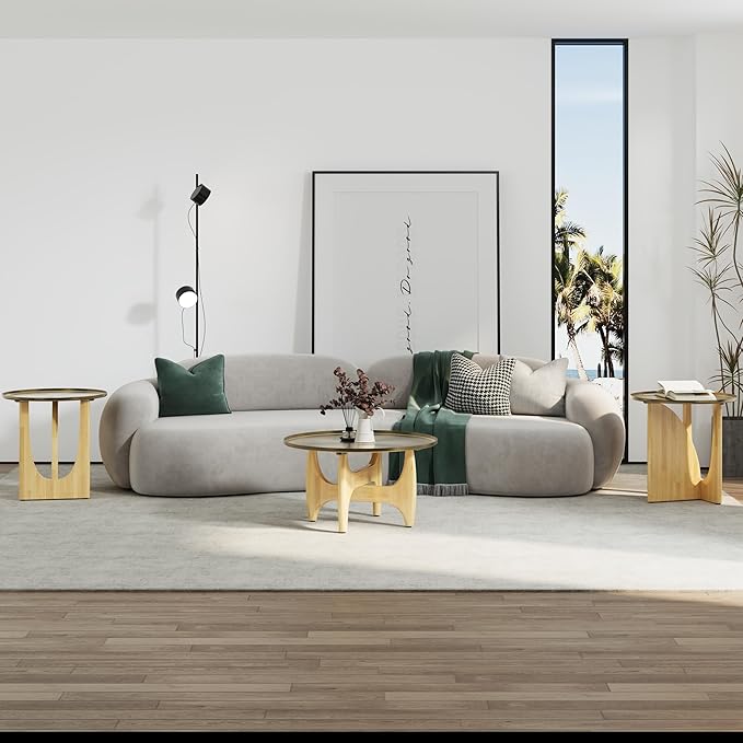 ACEDÉCOR Living Room Table Set of 3, Solid Wood Coffee Table Set with Tray Top and X-Base, Luxurious Brushed Gold Coffee Table Set with 2 End Tables for Living Room Apartment