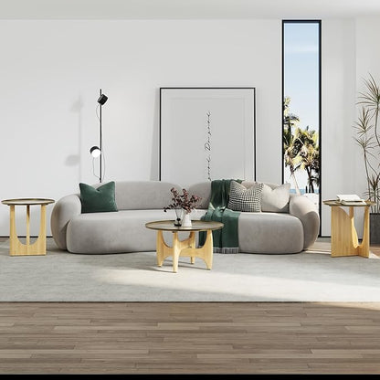 ACEDÉCOR Living Room Table Set of 3, Solid Wood Coffee Table Set with Tray Top and X-Base, Luxurious Brushed Gold Coffee Table Set with 2 End Tables for Living Room Apartment