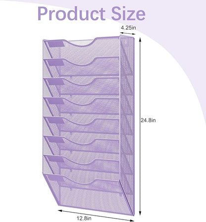 EasyPAG 8 Pocket Mesh Wall File Organizer, Hanging Paper Folder Holder with Classify Label, Vertical Wall Mount Mail Organizer for Office Home Classroom, Purple