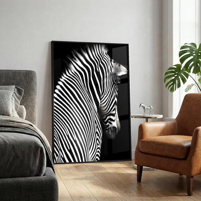 Framed Black and White Wall Art, Modern Animal Potrait Prints Paintings Artwork for Walls, Contemporary Minimalist Zebra Photography Pictures for Living Room Dining Bedroom Hallway Home Decor 24x36 In