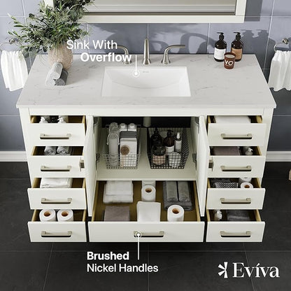Eviva Aberdeen 54 in. White Single Sink Bath Vanity with Carrara Quartz Top and Undermount Porcelain Sink