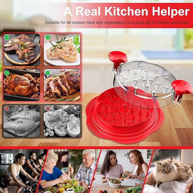 SURETIVIAN Chicken Shredder Tool Twist Large Chicken Breast Shredder with Brush&Fork, Visible Meat Shredder Machine, Anti-Slip Strip, Ergonomic Handle, BPA Free, Suitable for Pork Beef Chicken(Red)