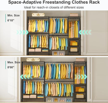 SEMHOR E01 Expandable Heavy Duty Clothes Rack, Free Standing Closet System Organizer, Adjustable Portable Carbon Steel Garment & Clothing Racks for Hanging Clothes (72.5-96"), 800LBS Max Load, Black