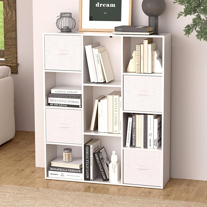 Cube Bookshelf, White Wooden Cube Storage Organizer, Freestanding Book Shelf,Cubby Shelf, Perfect Shelves for Bedroom, Kids Room, Closet, Classroom & Office (11-Cube)