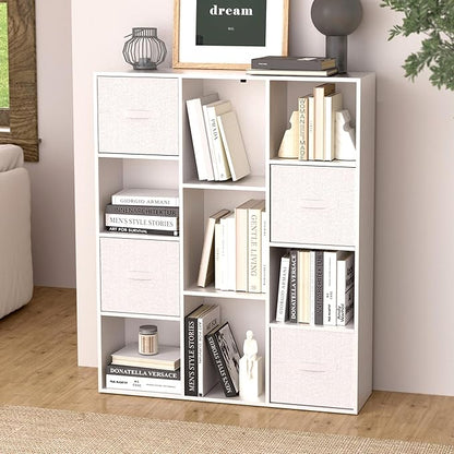 Cube Bookshelf, White Wooden Cube Storage Organizer, Freestanding Book Shelf,Cubby Shelf, Perfect Shelves for Bedroom, Kids Room, Closet, Classroom & Office (11-Cube)