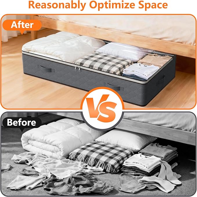 90L Under Bed Storage Containers,2-Pack Closet Organizers and Storage Bins,for Organization and Storage Clothes, Shoes, Blankets & Pillows,Visible Transparent Top Storage Bins with Lids, Black