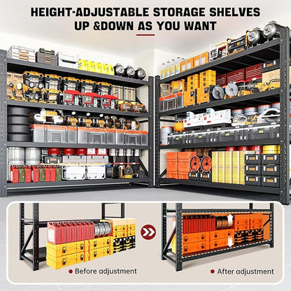 RAVIGIN 7000LBS Storage Shelves,79" W Garage Shelving Heavy Duty Metal Adjustable Garage Shelves, Shelving Units Industrial Shelving for Warehouse,79" W x 24" D x 79" H,Black