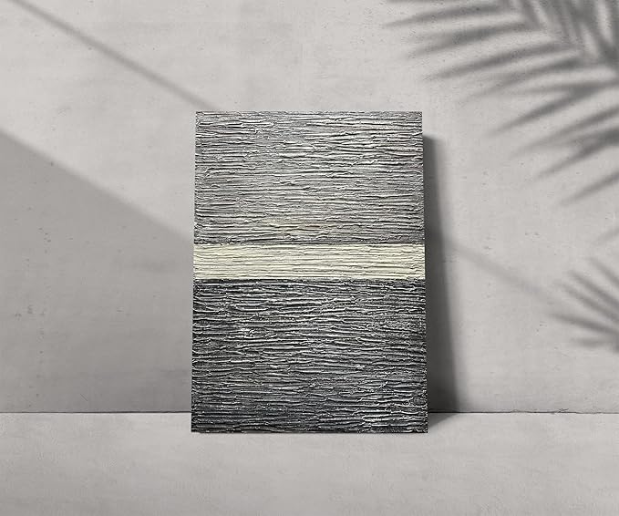 moshinart 30 x 45in Hand-Painted Oil Painting 3D Texture Black White Grey Modern Minimalist Black Abstract Wall Art, Home Office Wall Decoration Black White Grey