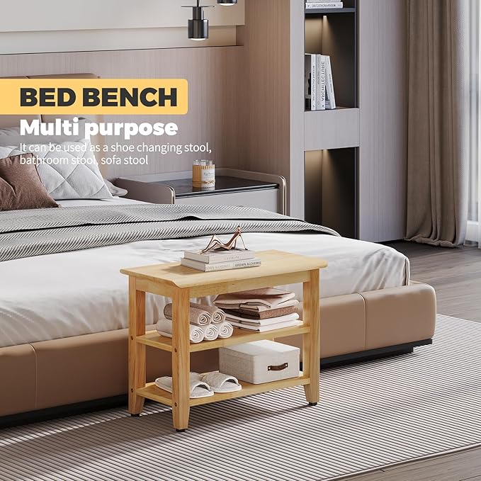 Wood Shoe Bench for Entryway,Bench with Shoe Rack,Storage Shoe Organizer for Hallway,Living Room,Bedroom (Natural, 23.62''W×11.81‘’D×17.71‘’H)