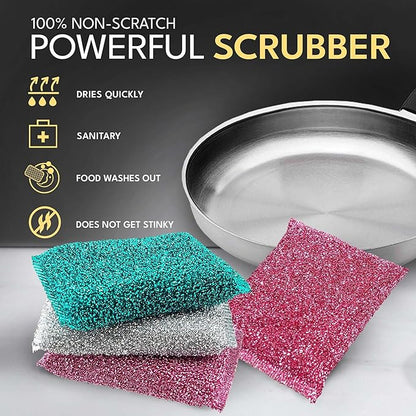 Dish Sponges for Kitchen (3 Pcs) Non-Scratch Scrub Sponges for Dishes, Pots, Pans, Glass, Stainless Steel & Nonstick Cookware–Odor-Resistant, Quick-Dry, Flexible, Durable & Reusable Cleaning Scrubbers