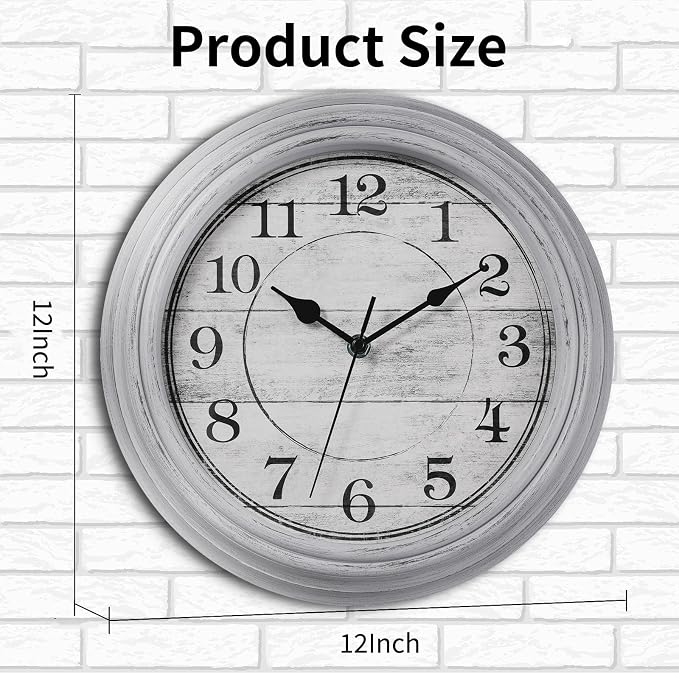 Wall Clock, 12 Inch Kitchen Decorative Wall Clock, Silent Wall Cocks Battery Operated Non Ticking with Large Numbers Easy to Read for Home Bathroom Office(Grey)