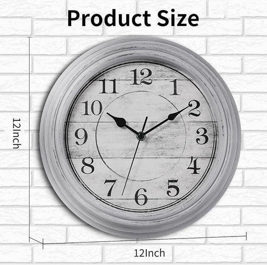 Wall Clock, 12 Inch Kitchen Decorative Wall Clock, Silent Wall Cocks Battery Operated Non Ticking with Large Numbers Easy to Read for Home Bathroom Office(Grey)