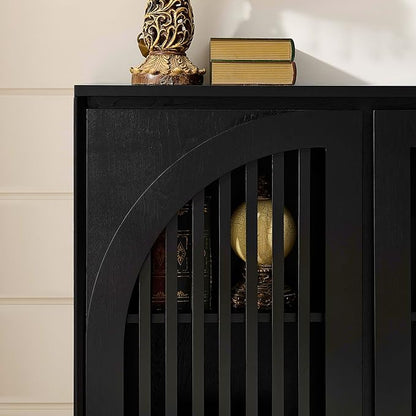 LKTART Arch Doors Sideboard Buffet Storage Cabinet,Mid Century Modern Storage Cabinet with Shelves,Wood Coffee Bar for Living Room, Kitchen, Hallway-Black