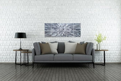 YHSKY ARTS Silver Floral Metal Wall Art - Hand Crafted 5 Piece Aluminum Sculpture Set for Living Room and Bedroom Decor