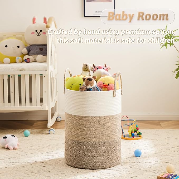 Artfeel Laundry Basket,Woven Cotton Rope Laundry Hamper,80L for Decorative Storage of Dirty Clothes,Toys and Blankets in Bathroom,Bedroom and Living Room