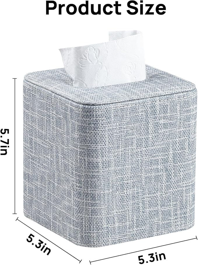 Square Tissue Box Cover with Magnetic Closure, Modern PU Leather Tissue Box Holder for Bathroom Vanity Countertop Night Stands Bedroom Office Desk, Stylish Cube Tissue Holder (Blue)