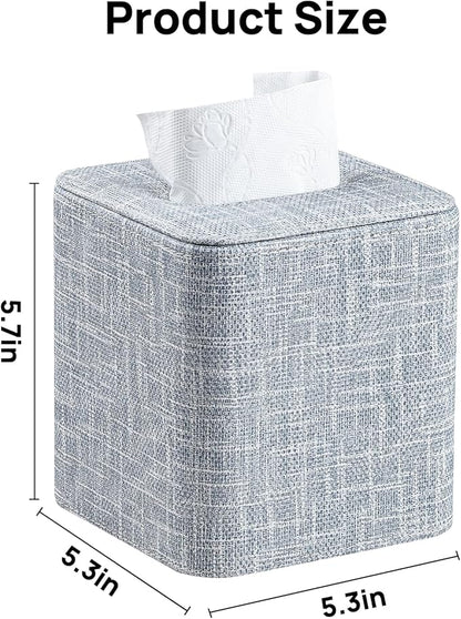 Square Tissue Box Cover with Magnetic Closure, Modern PU Leather Tissue Box Holder for Bathroom Vanity Countertop Night Stands Bedroom Office Desk, Stylish Cube Tissue Holder (Blue)