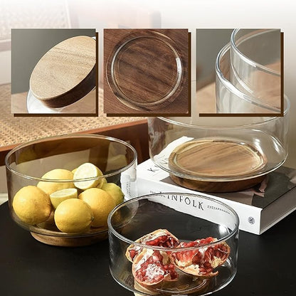 Coffee Pod Holder, Glass Salad Bowl with Acacia Wood Base, Large Capacity K Cup Organizer for Kcup Creamer Storage, Espresso Capsule Holder Coffee Bar Accessories（ 7 Inch，1 Pack ）