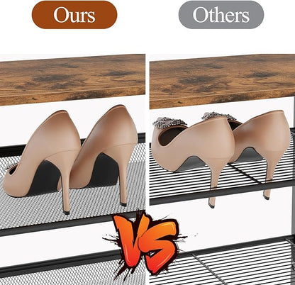 Garden 4 you 5 Tiers Narrow Shoe Rack,Small Space Freestanding Shoe Storage Organizer with Brown Wooden Tabletop,Adjustable Metal Shelf Stackable Shoe Shelf for Entryway Hallway Living Room Closet