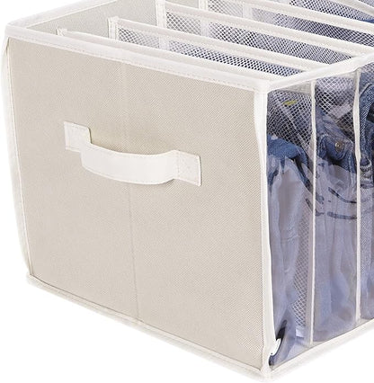 Zilink Upgraded Wardrobe Clothes Organizer with Support Board Clear Jean Organizers for Closet with 7 Grids Divider Extra Large Sweater Organizer for Closet for Jean Pant Sweaters T-Shirt,3 Pack,Beige