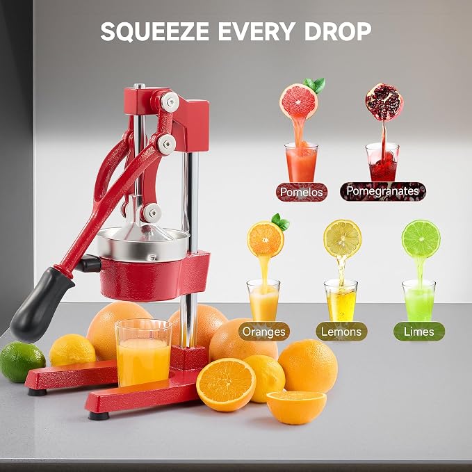 CO-Z Manual Citrus Juicer, Professional Orange and Lemon Juice Maker, Easy to Clean, Red