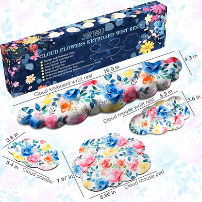 JIKIOU Cloud Wrist Rest Keyboard, Cloud Keyboard Wrist Pad Set with Comfortable Cloth, Cute Arm Rest for Palm Support, PC/Gaming Desk Accessories/Office Setup/Computer Hand Cushion Multicolored Rose