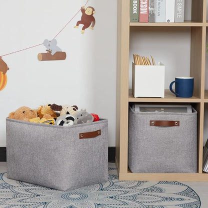 HNZIGE Large Rectangle Storage Baskets for Shelves 16"×11.8"×11.8" Fabric Storage Bins with Handles (2 Pack) Decorative Storage Baskets for Organizing Clothes, Toy, Quilts, Sundries Closet(Gray)