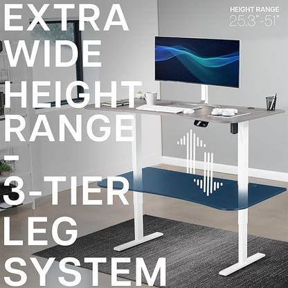 VIVO Electric 63 x 32 in Standing Desk, Memory Height Adjustment, 176 lb Frame Support, 2E Series, Dark Gray Top White Frame, DESK-KIT-2EWG