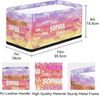Personalized Name Small Storage Basket with Handles, Canvas Storage Bins Toys Organizer for Bedroom, Kitchen, Bathroom, Nursery, Shelves, Closets. Purple Red Yellow Bling Glitters
