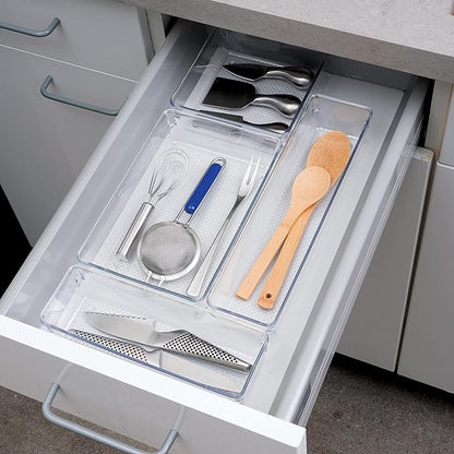 Oggi Clear Drawer Organizer - 6" X 6"- Ideal for Organizing Kitchen Drawers, Office, Desk, Silverware, Kitchen Utensils, Cosmetics and Bathrooms (Pack of 2)