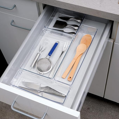 Oggi Clear Drawer Organizer - 6" X 6.25"- Ideal for Organizing Kitchen Drawers, Office, Desk, Silverware, Kitchen Utensils, Cosmetics and Bathrooms