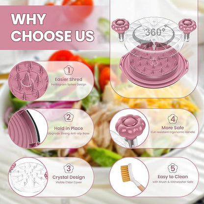 Chicken Shredder Tool Twist Large - 10'' Pro Meat Shredders for Chicken Breast,Visible Kitchen Gadgets Grinder Machine with Brush,Strong Anti-Slip Strip,Ergonomic Handle,BPA Free (Purple)