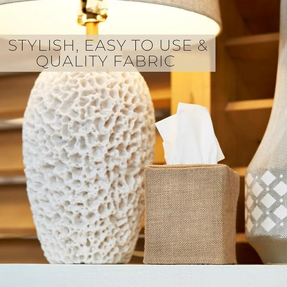 Stylish Tissue Box Cover - This Burlap Holder Instantly Covers Your Square Tissue Boxes - The Perfect Fall Decorative Cube Cover for Your Bathroom and Home
